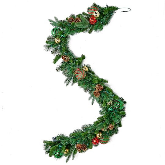 72" Lighted Christmas Ball Decorated Garland with Timer